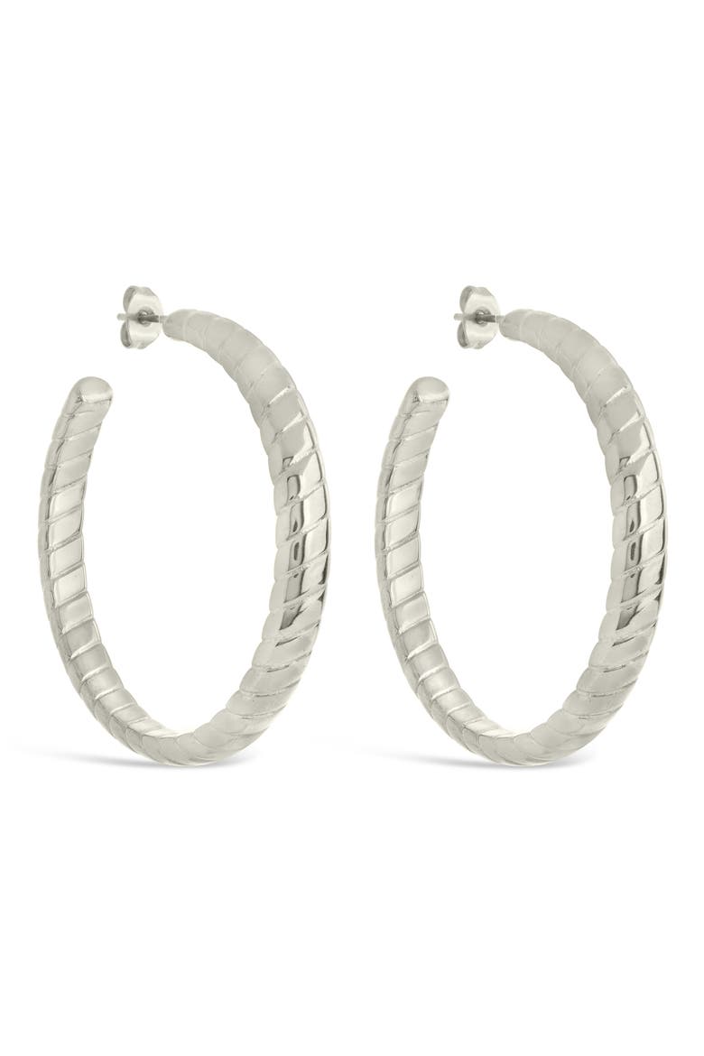 Everly Flat Herringbone Chain Hoop Earrings, Alternate, color, SILVER