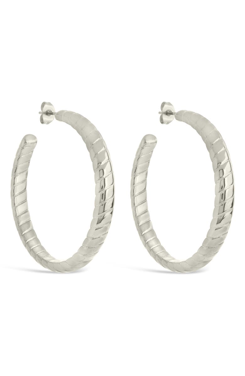Sterling Forever Everly Flat Herringbone Chain Hoop Earrings, Alternate, color, Silver