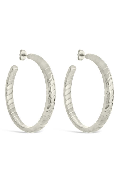 Sterling Forever Everly Flat Herringbone Chain Hoop Earrings In Silver