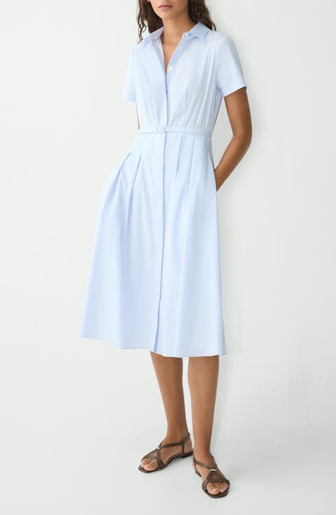 Belted Cotton Blend Shirtdress