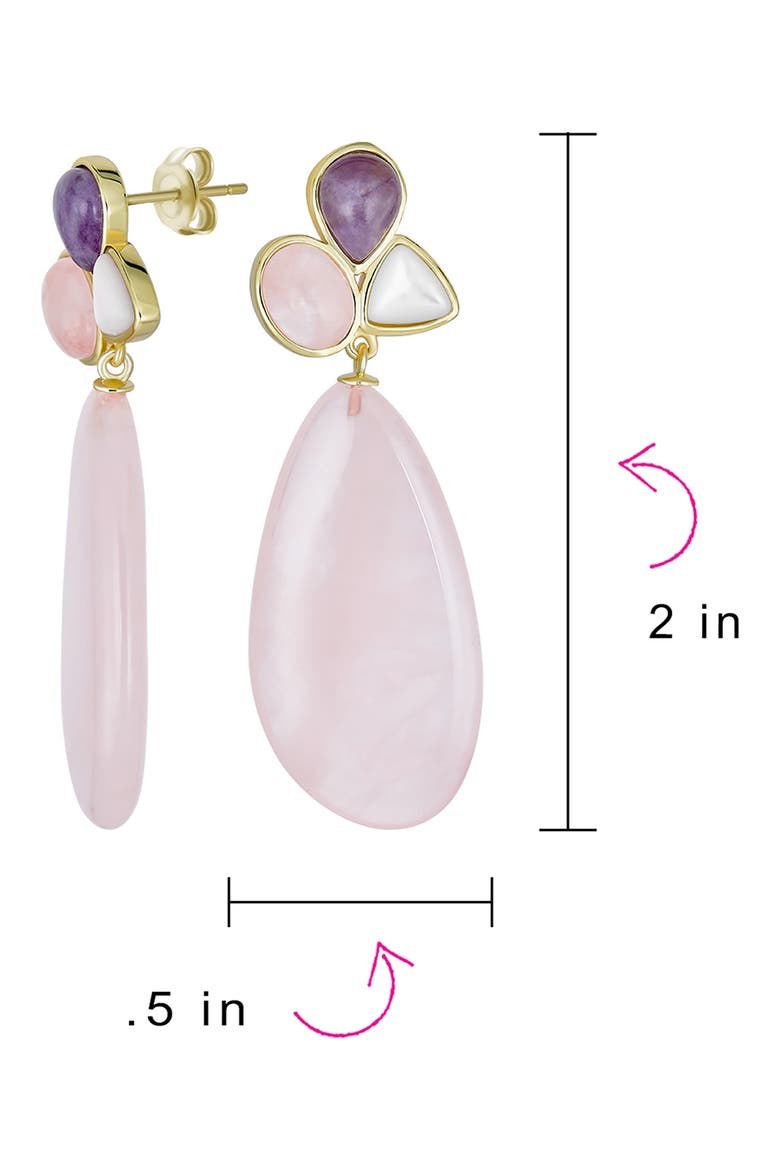 Geometric Rose Quartz Teardrop Earrings, Alternate, color, PINK