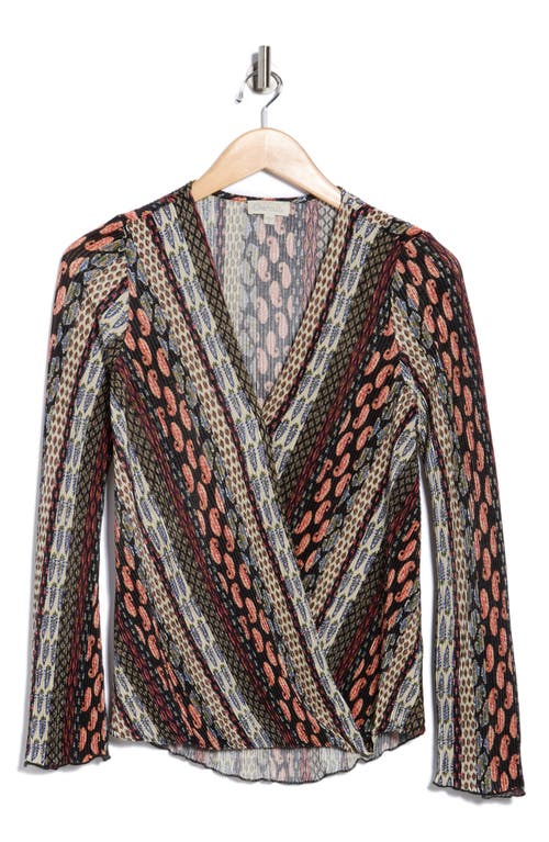Chenault Long Sleeve Surplice Bodre Top In Multi