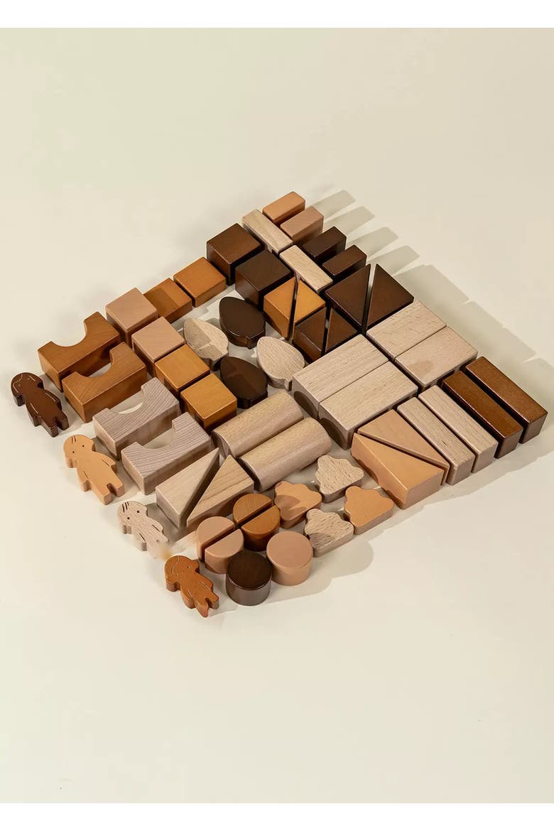Premium Wooden Construction Blocks Set - 56pcs, Alternate, color, Natural Wood