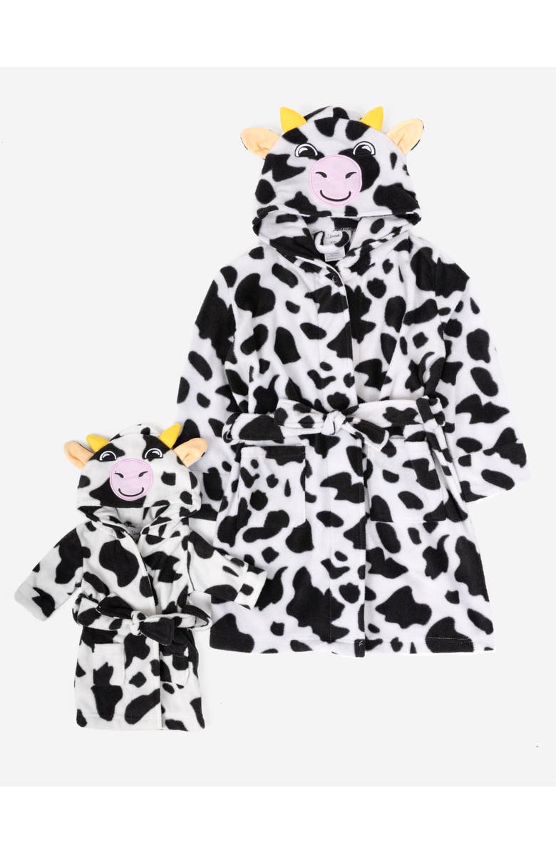 Leveret Girls Fleece Hooded Robe with Matching Doll Robe, Alternate, color, Cow