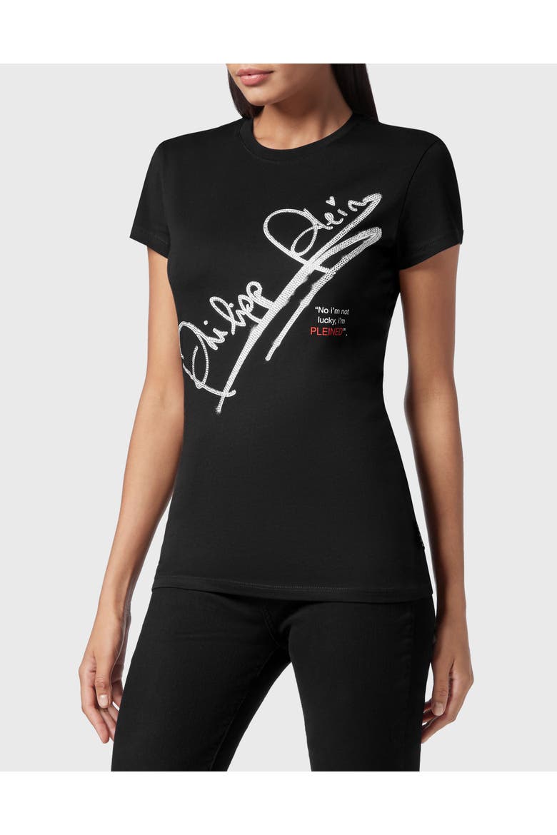 T-Shirt Round Neck Ss Signature Women, Main, color, black