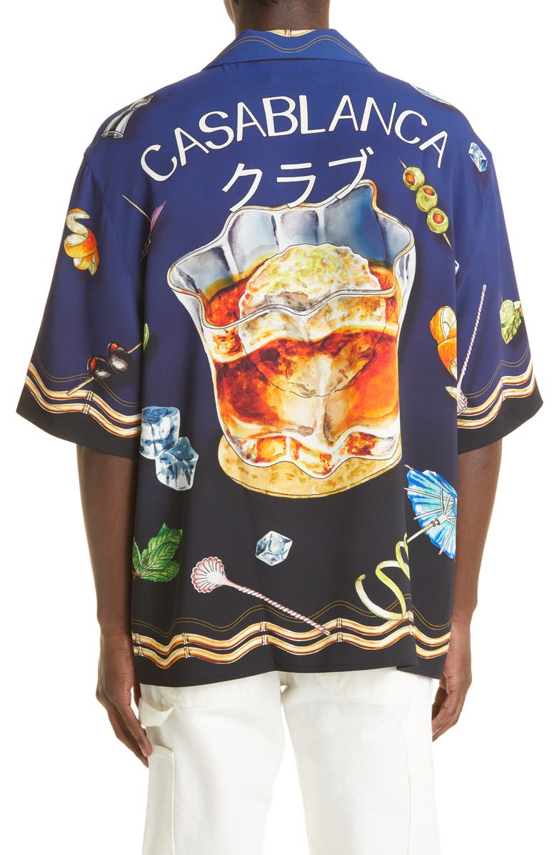 Casablanca Short Sleeve Silk Button-Up Shirt, Alternate, color, 