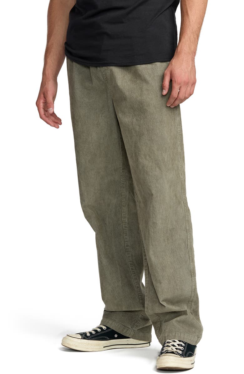 Billabong Larry Relaxed Straight Leg Corduroy Drawstring Pants, Alternate, color, Green Ash
