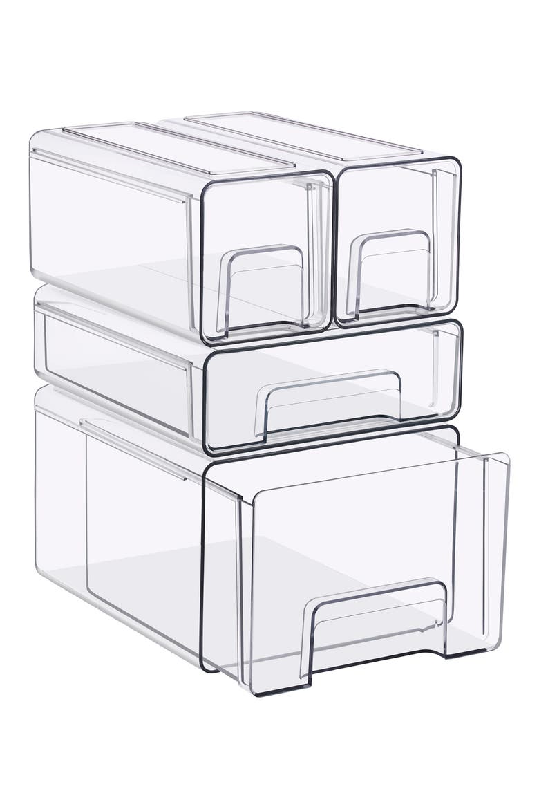 4-Piece Set Clear Stackable Drawers, Main, color, CLEAR