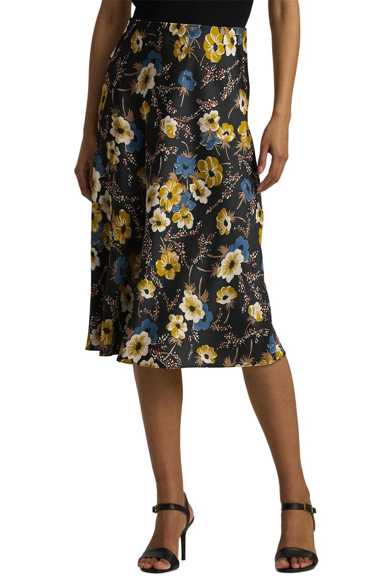 Satin Charmeuse Midi Skirt, Main, color, BLACK MULTI
