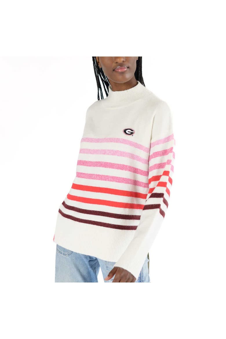 Women's Lusso  White Georgia Bulldogs Simone Striple Mock Neck Oversized Pullover Sweater, Alternate, color, White