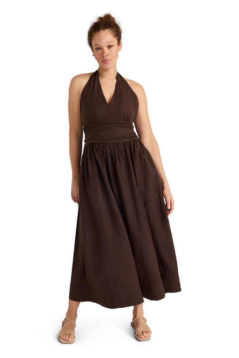 Linen Halter Maxi Dress, Main, color, Coffee Bean