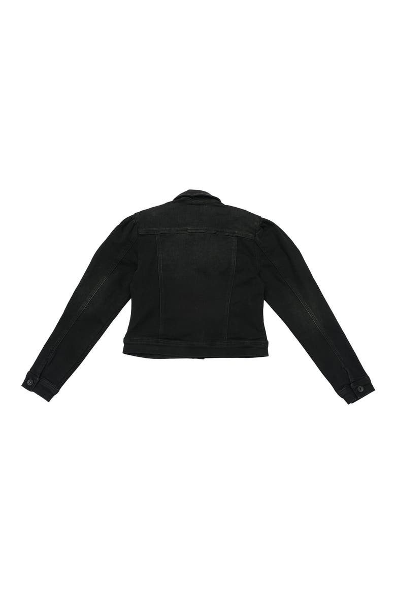 Puff Shoulder Crop Denim Jacket, Alternate, color, BLACK BAR