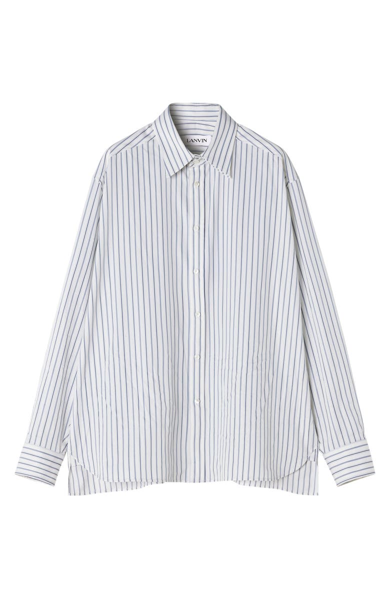 Lanvin Oversized Striped Cotton Poplin Shirt, Main, color, White/Black Navy