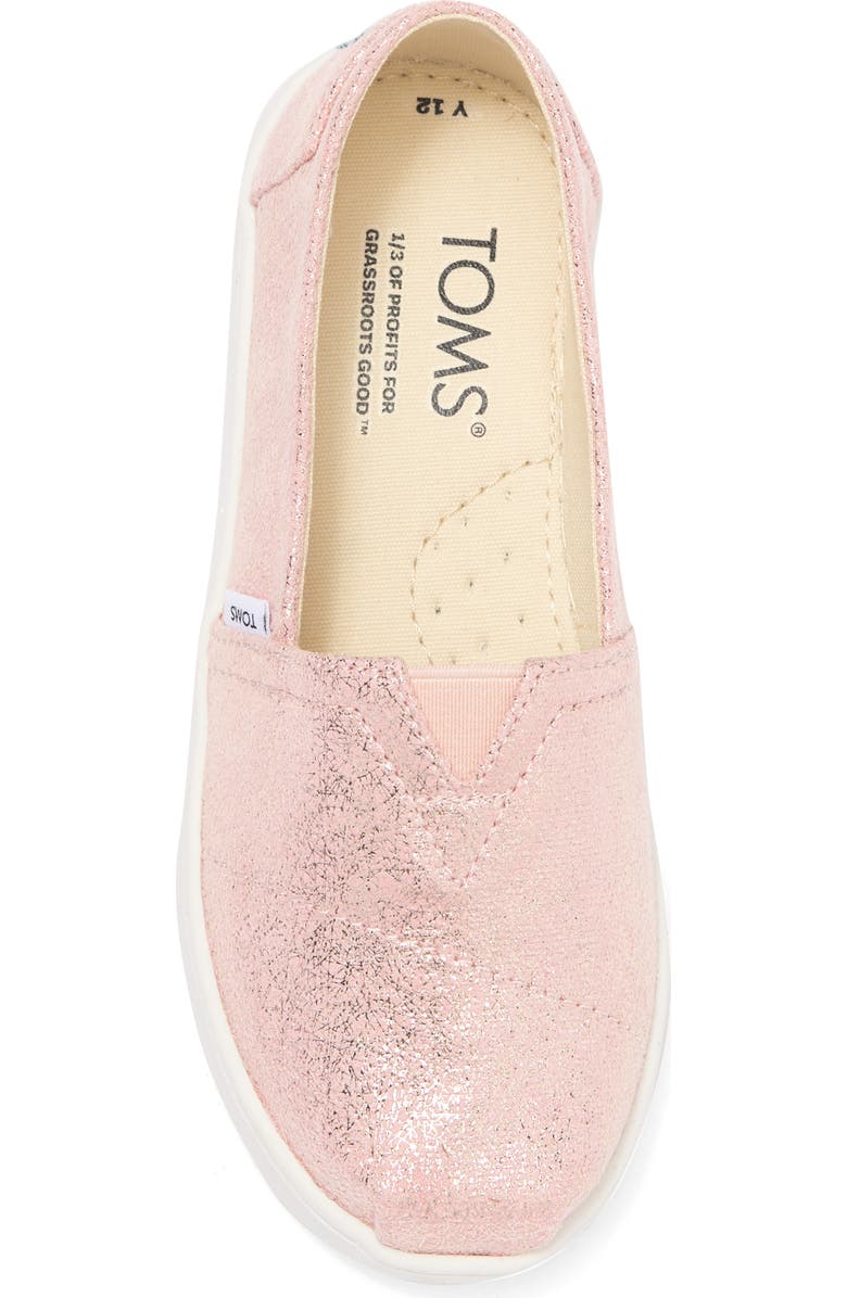 TOMS Kids' Belmont Rose Crackle Foil Slip-On Sneaker, Alternate, color, Belmont Rose Gold