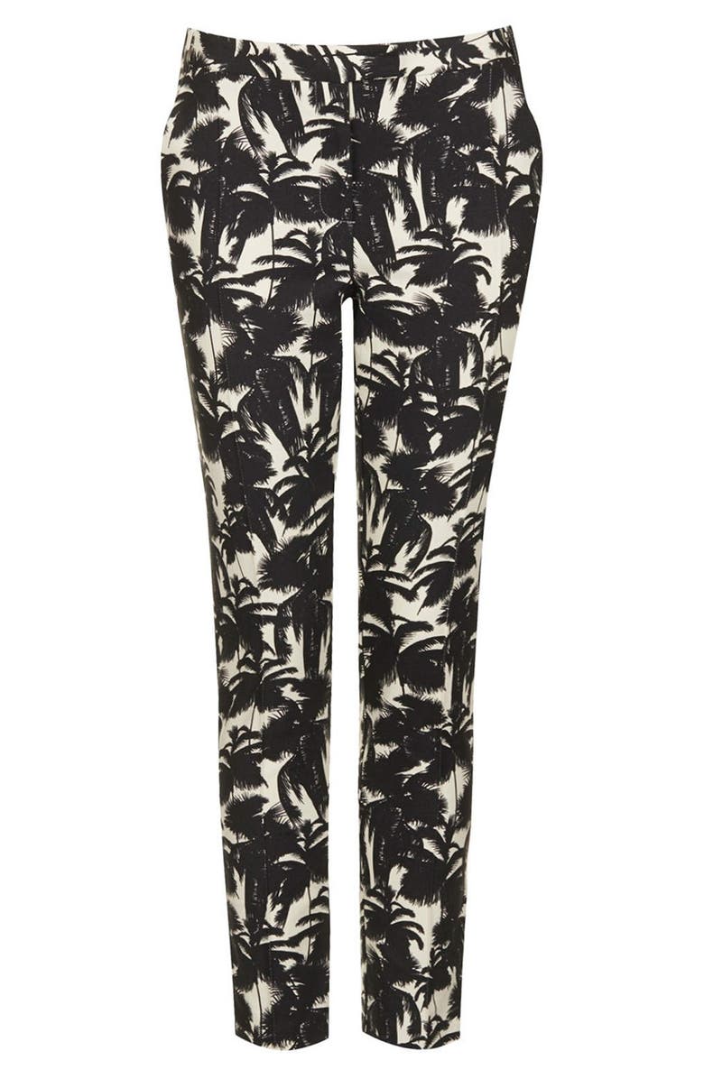 Topshop Palm Print Cigarette Pants, Alternate, color, 