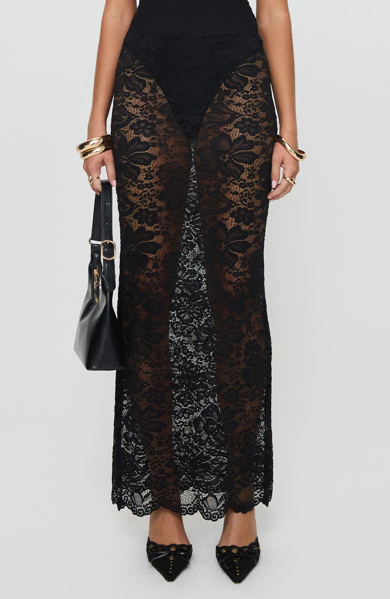Princess Polly Lombardio Lace Maxi Skirt, Main, color, Black