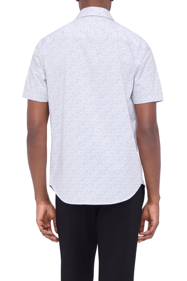 Myron OoohCotton® Abstract Print Short Sleeve Button-Up Shirt, Alternate, color, PLATINUM