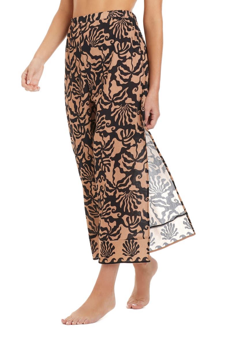 Side Slit Crop Cotton Cover-Up Pants, Main, color, BLACK