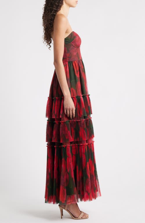 Hutch Isabella Strapless Ruffle Tiered Maxi Cocktail Dress In Red