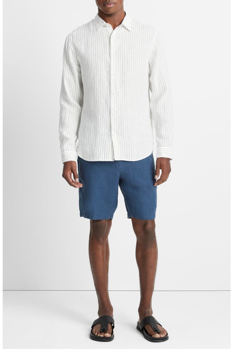 Bayside Stripe Linen Button-Up Shirt, Alternate, color, OPTIC WHITE/ DEEP INDIGO