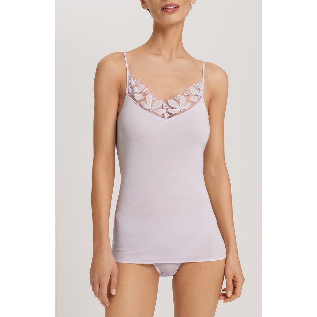 Hanro Kalea Embroidered Trim Cotton Camisole In Purple