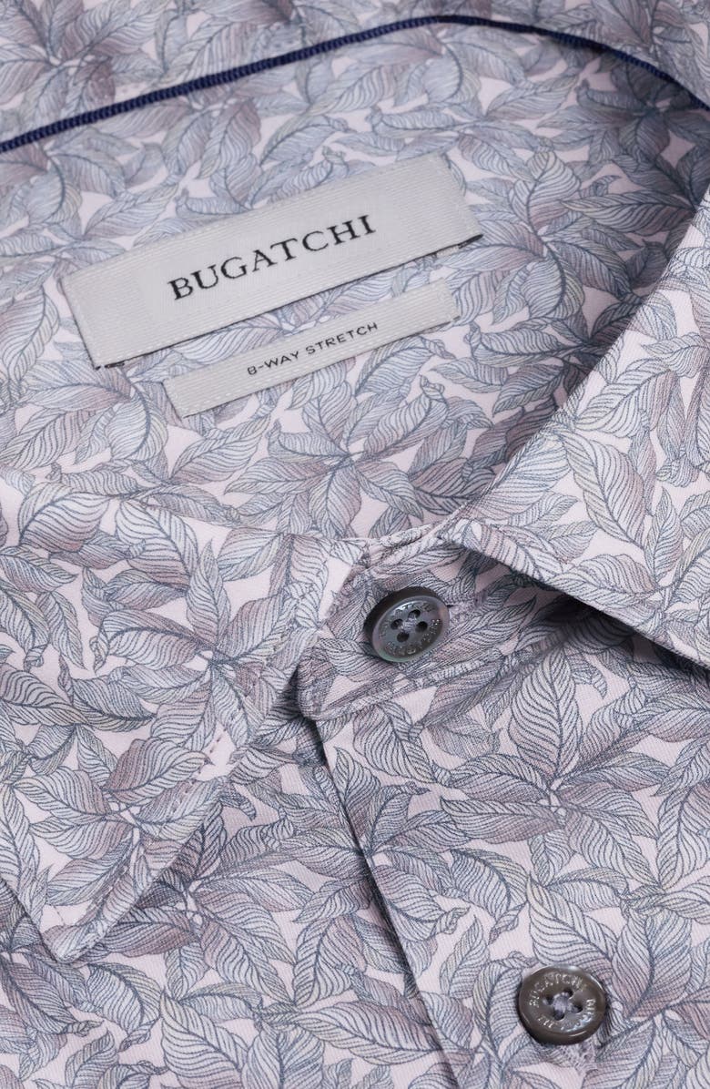 Bugatchi Miles OoohCotton<sup>®</sup> Leaf Print Short Sleeve Button-Up Shirt, Alternate, color, Shark