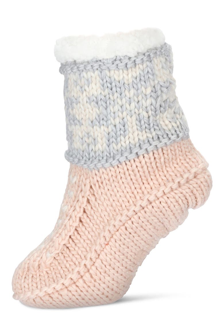 Snowflake Border Fleece Lined Slipper Socks, Main, color, BLUSH