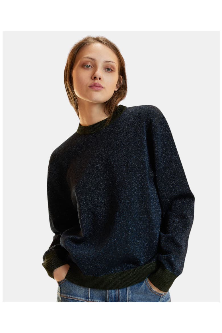 Metallic Knit Crewneck, Alternate, color, Navy