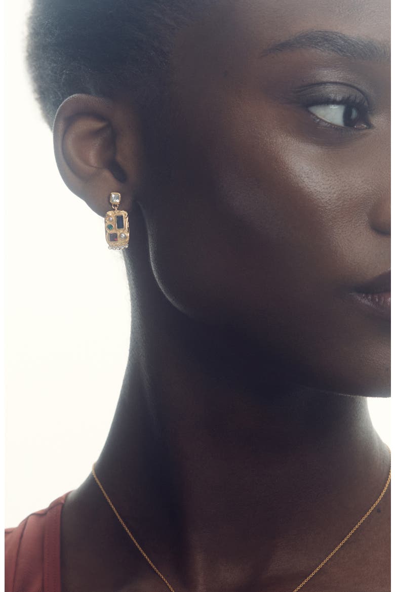Skylin Crystal Rectangle Drop Earrings, Alternate, color, GOLD TONE/ MULTI CRYSTAL