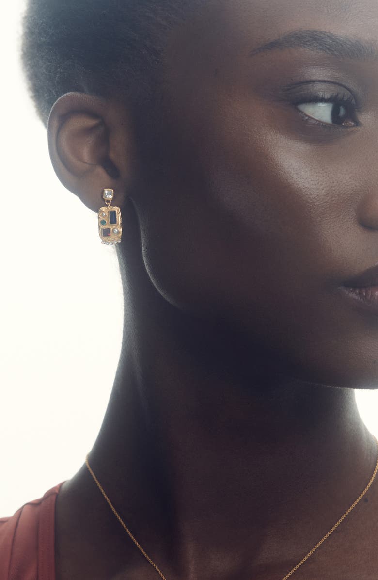 Reiss Skylin Crystal Rectangle Drop Earrings, Alternate, color, Gold Tone/ Multi Crystal