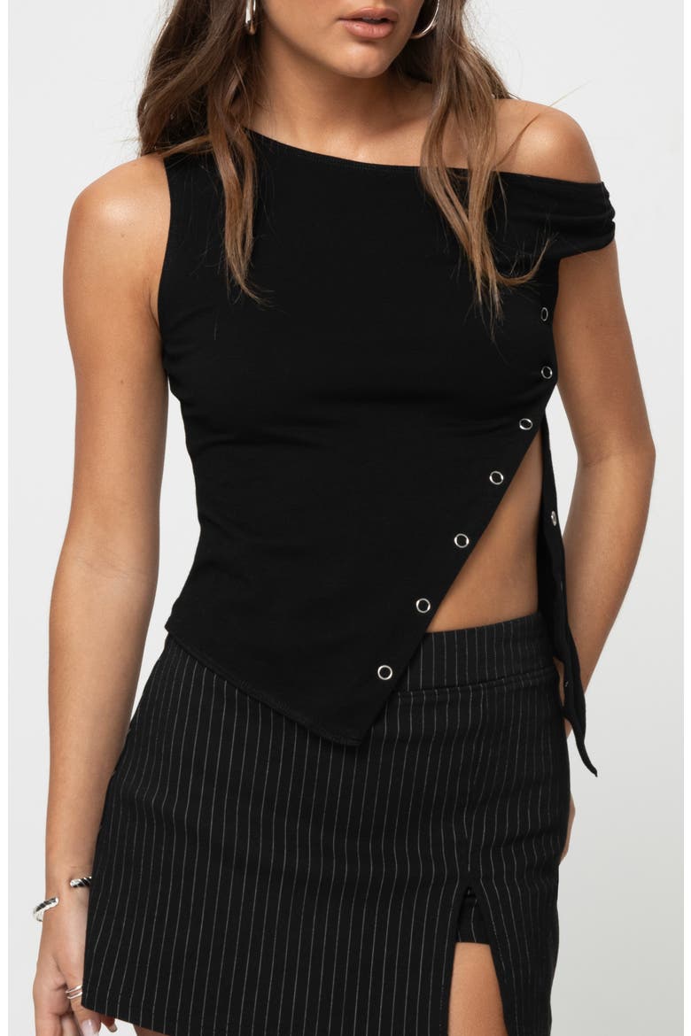 Karre One-Shoulder Side Snap Top, Main, color, BLACK