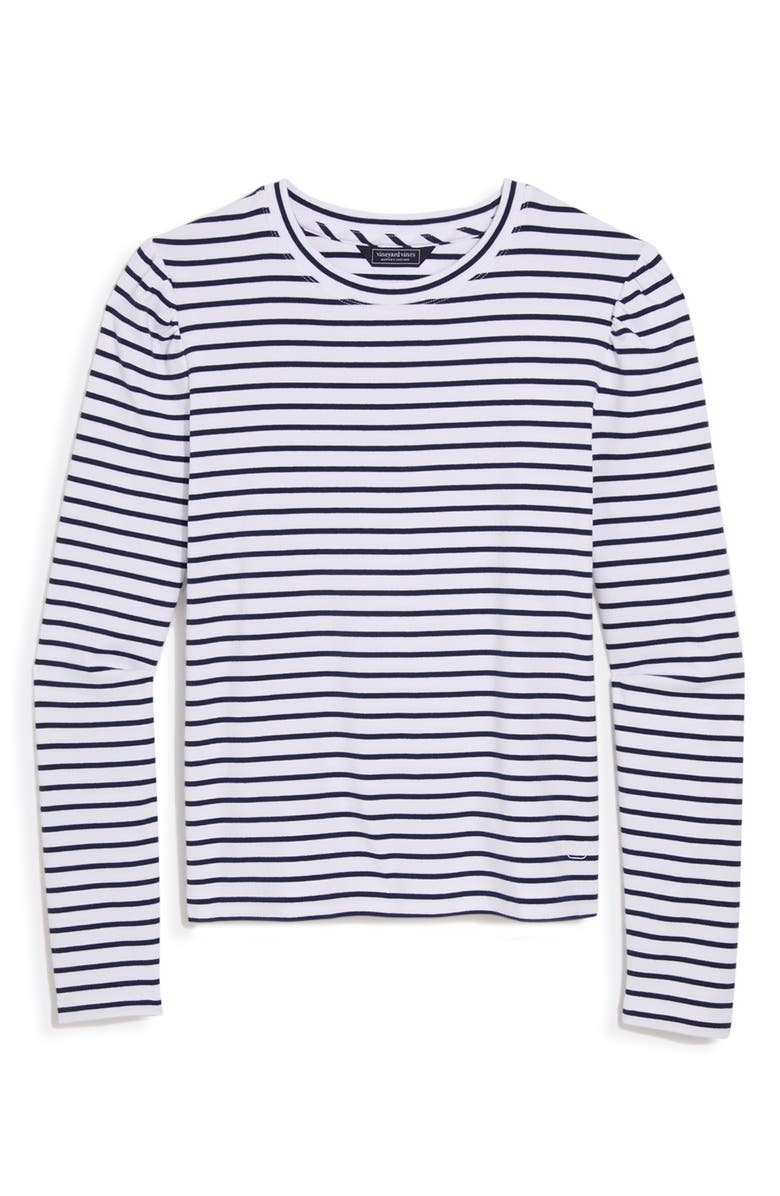 vineyard vines Puff Sleeve T-Shirt, Alternate, color, Baystripe White/ Navy