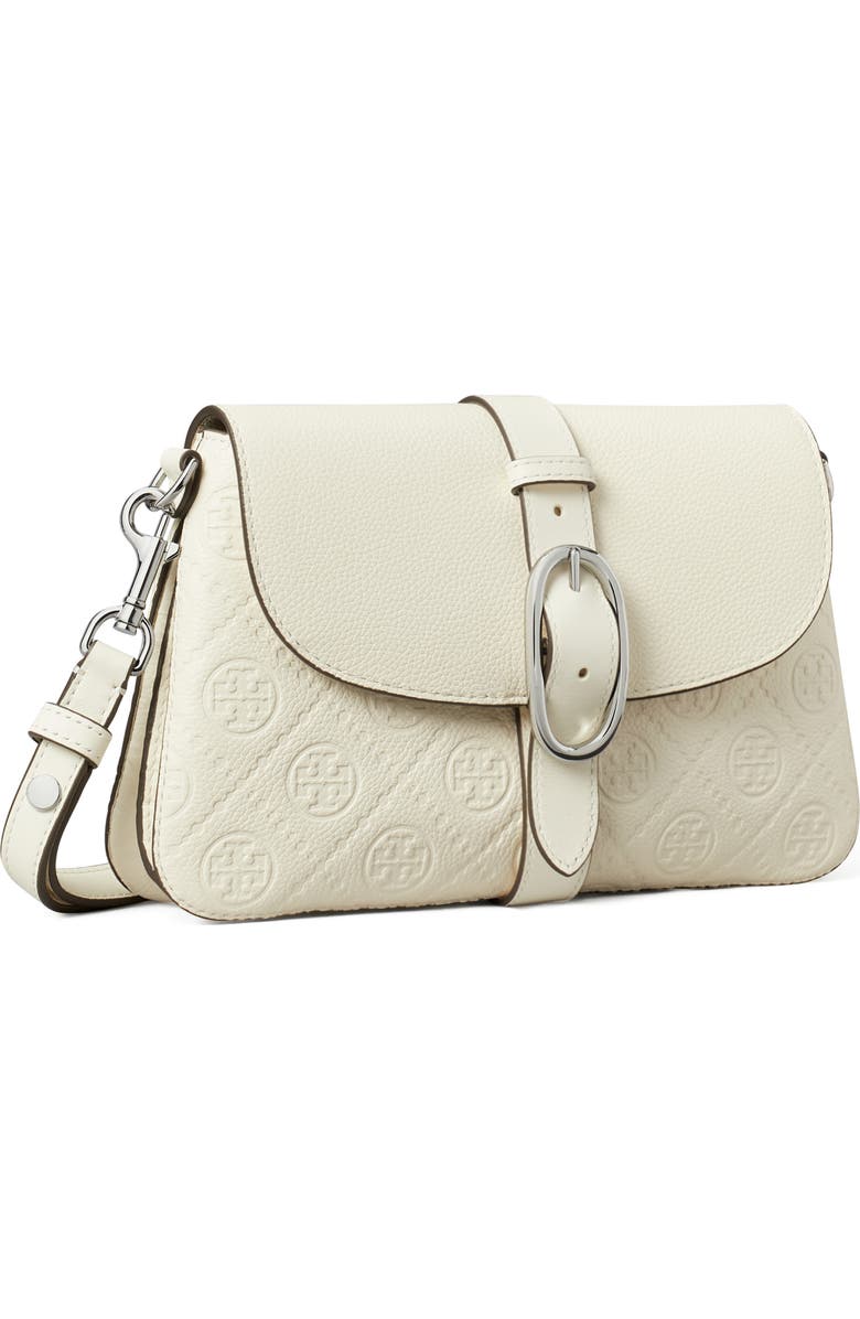Tory Burch Small T Monogram Soft Pebble Leather Shoulder Bag, Alternate, color, Warm White