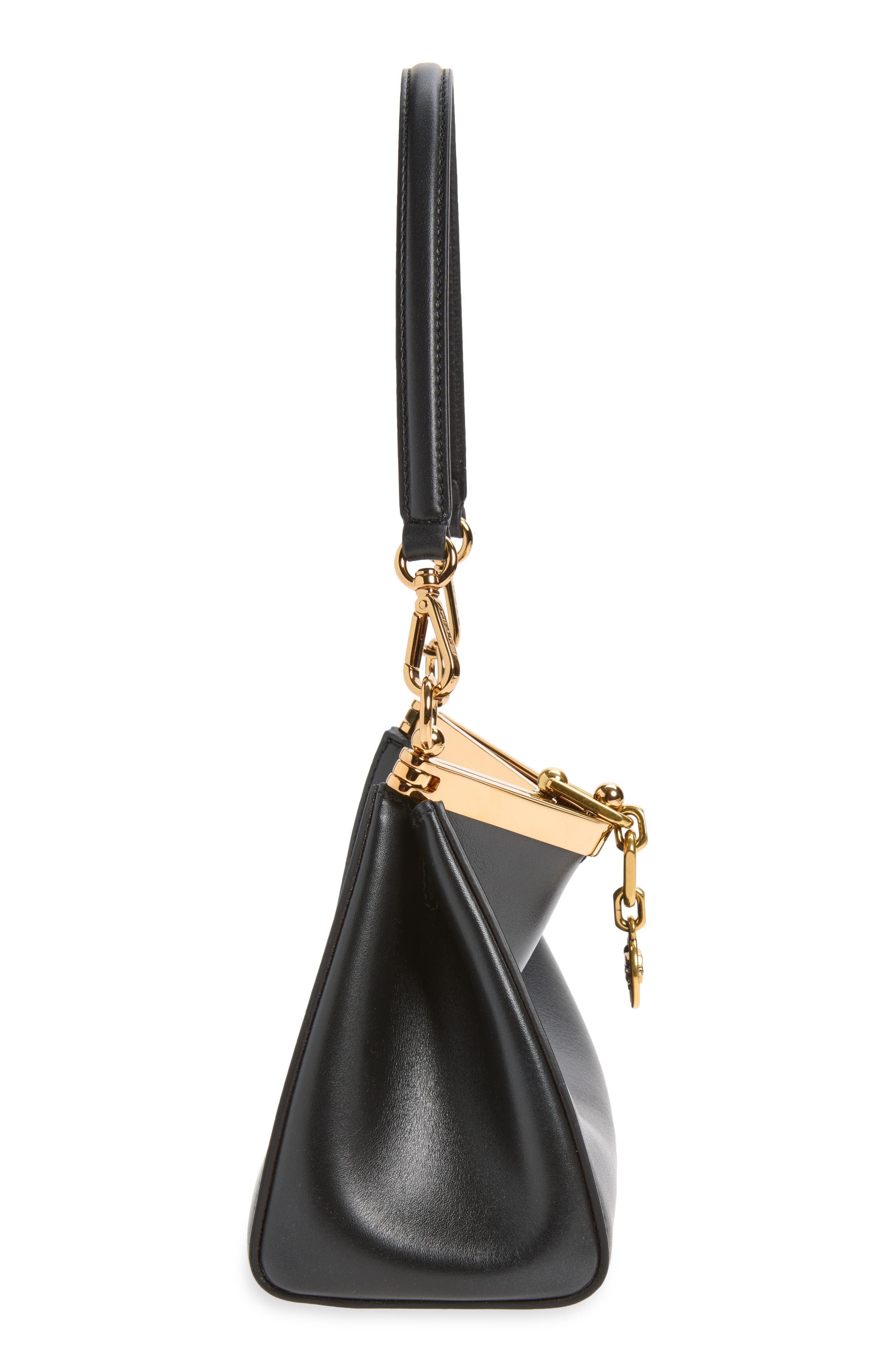 Small Vela Leather Shoulder Bag, Alternate, color, BLACK