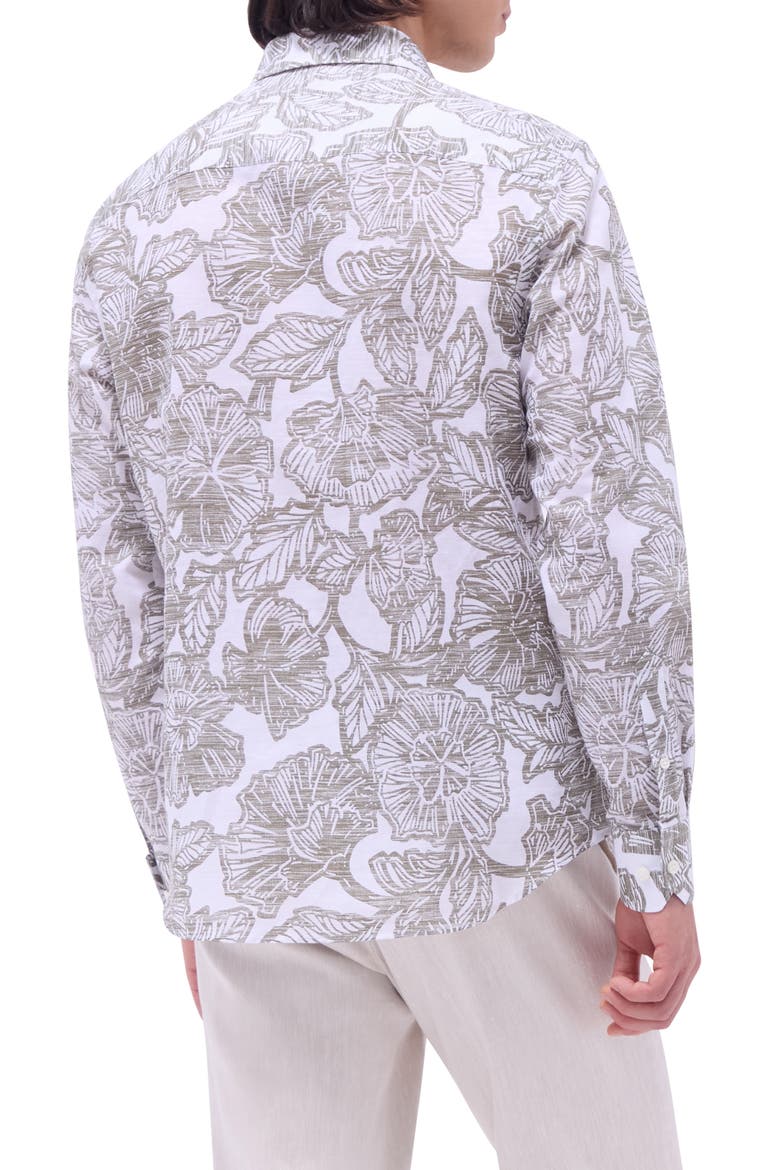 Julian Shaped Fit Linen Blend Button-Up Shirt, Alternate, color, OLIVE