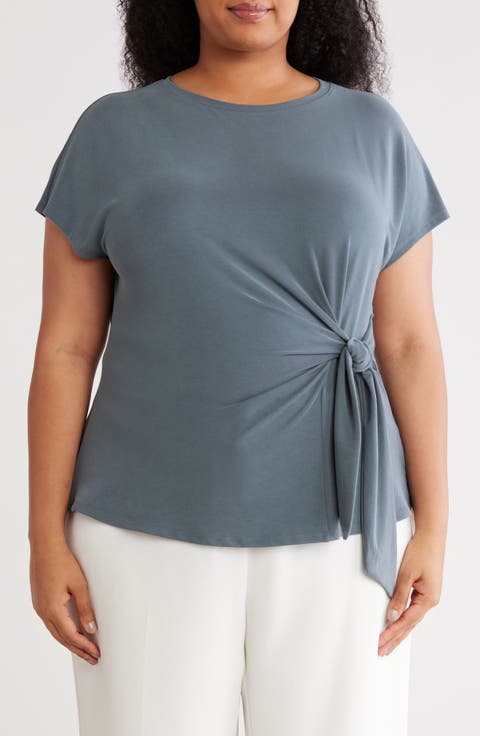 Short Sleeve Tie Detail Top (Plus)
