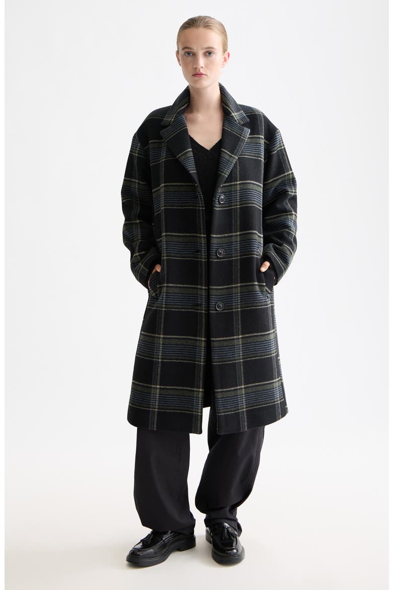 Relaxed Fit Plaid Single Breasted Coat, Alternate, color, METEORITE CHECK