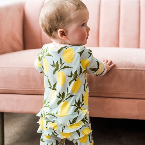 Milkbarn Ruffle Zipper Footed Romper In Green