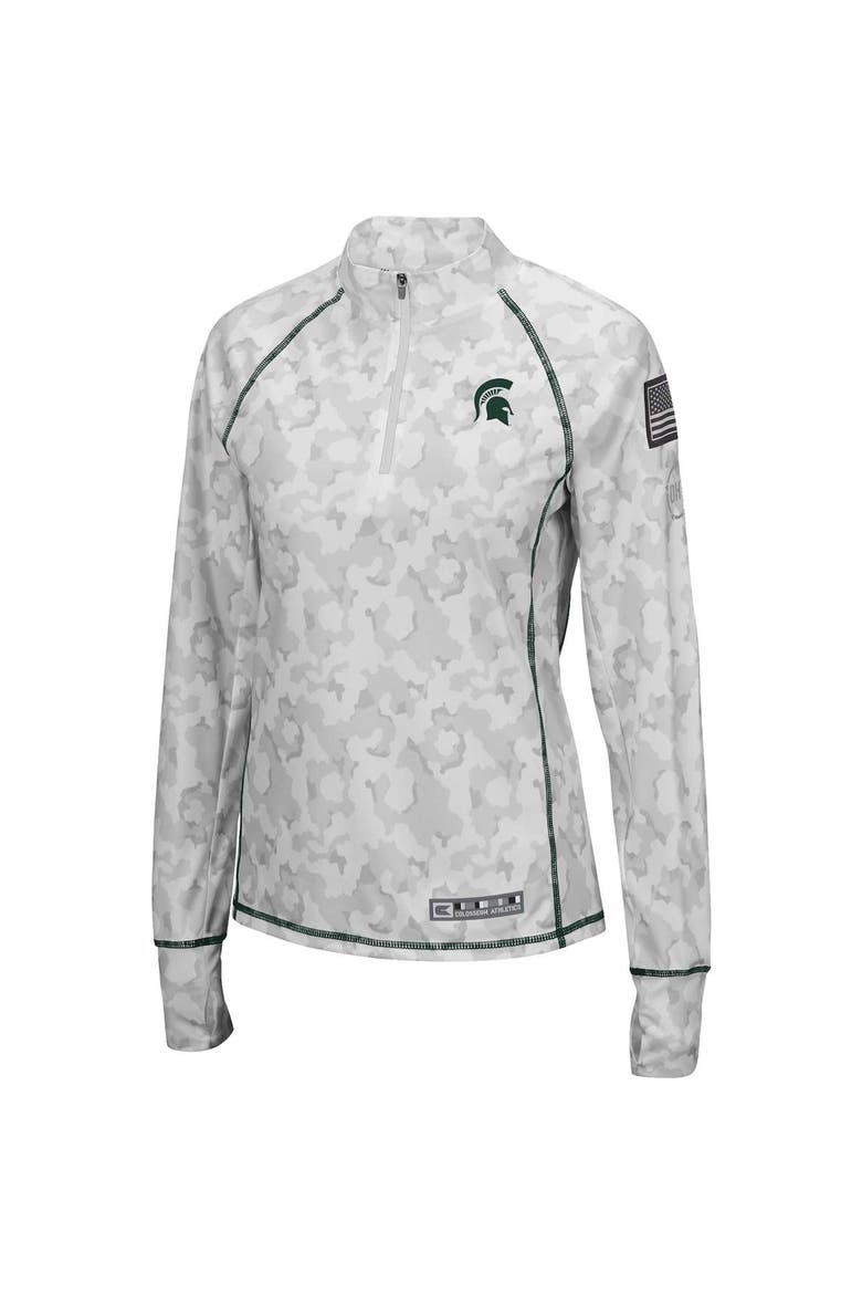 Women's Colosseum White Michigan State Spartans OHT Military Appreciation Officer Arctic Camo Fitted Lightweight 1/4-Zip Jacket, Alternate, color, White
