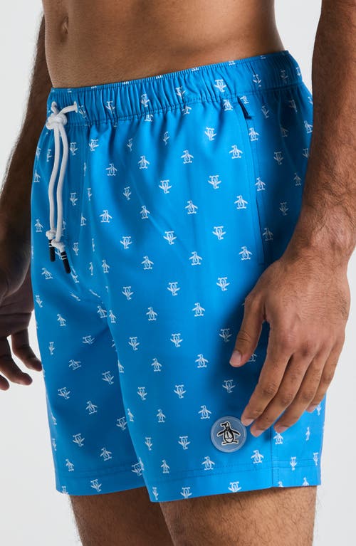 Original Penguin 7 Volley All Over Print Re-pete Swim Trunk In Blue