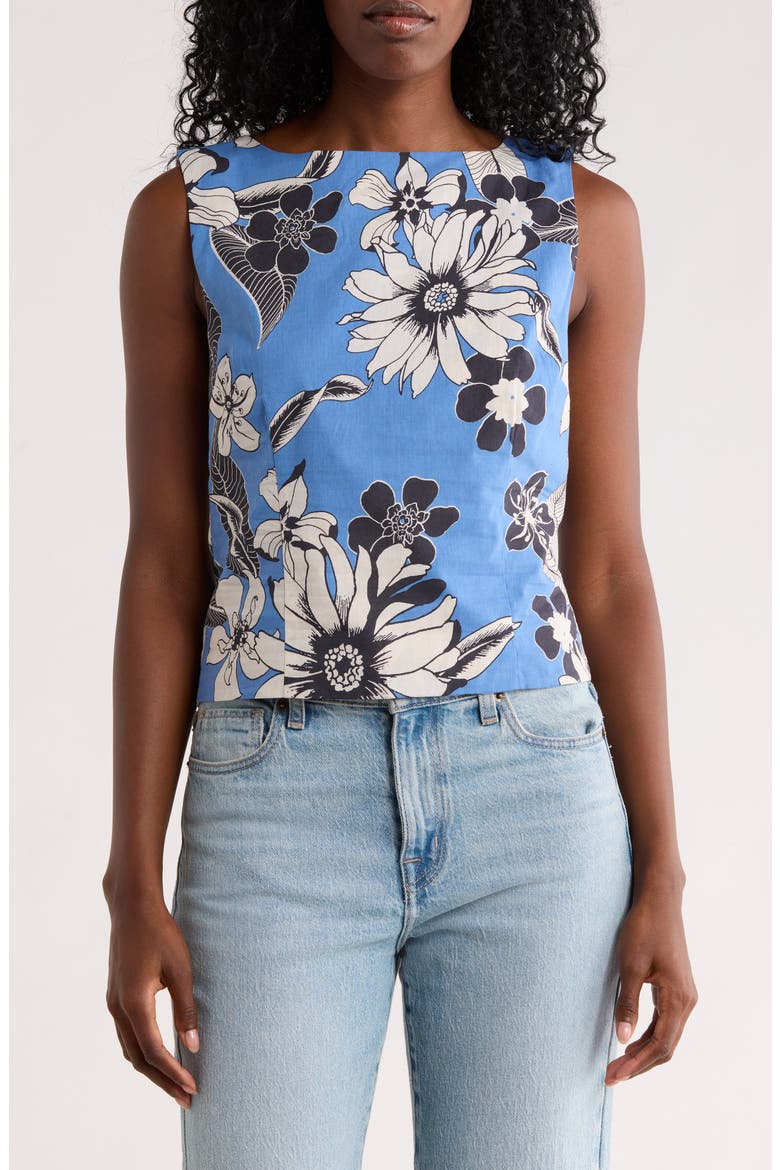 Floral Sleeveless Cotton Shell, Main, color, BLUE FLOWER PRINT