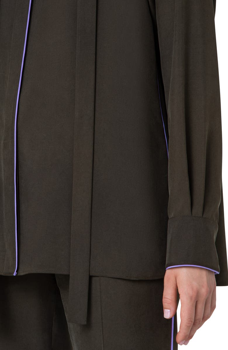 Akris Contrast Piping Silk Crepe Button-Up Shirt, Alternate, color,