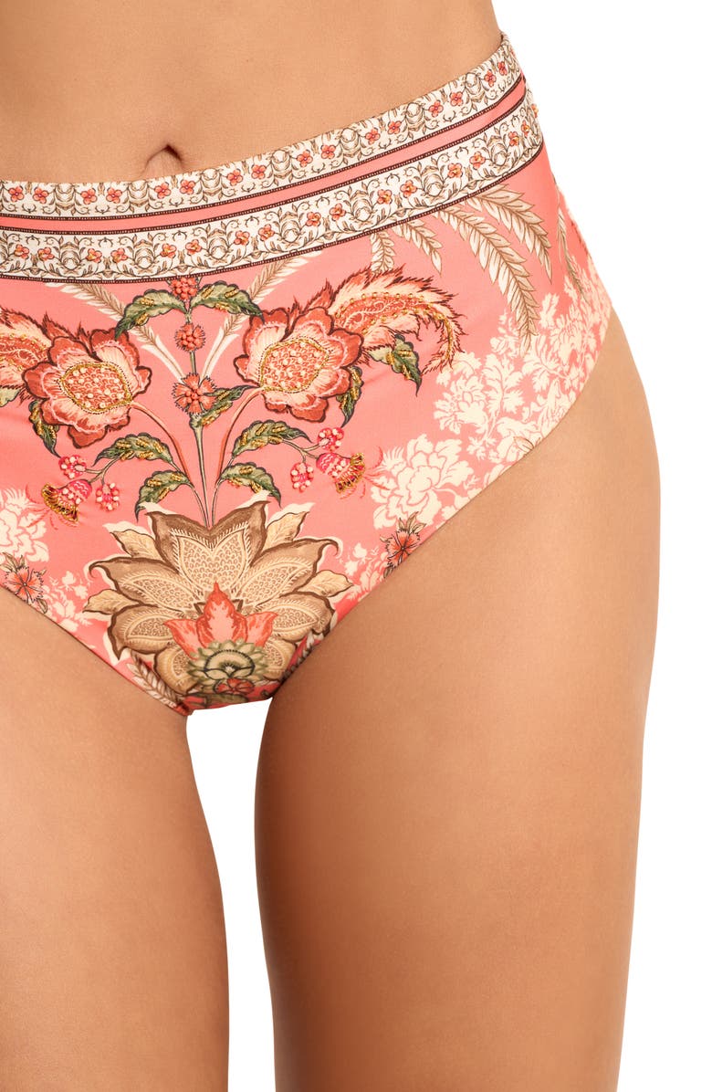 Cosita Linda Floral High Waist Lace-Up Bikini Bottoms, Alternate, color, Coral Multi