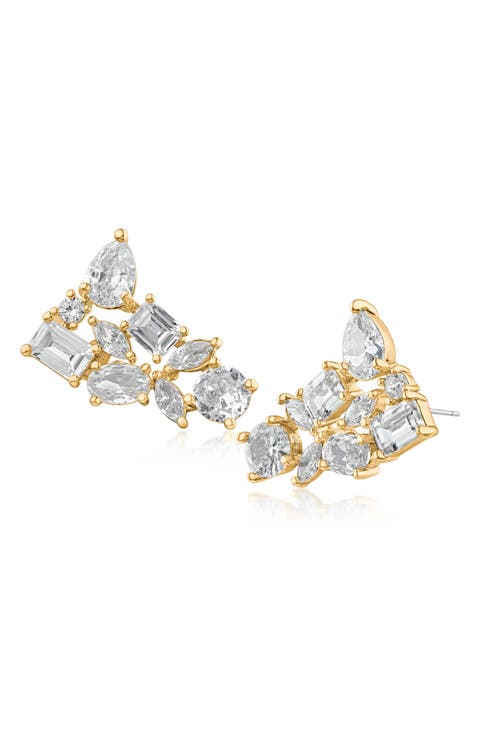 Mixed Cubic Zirconia Cluster Stud Earrings