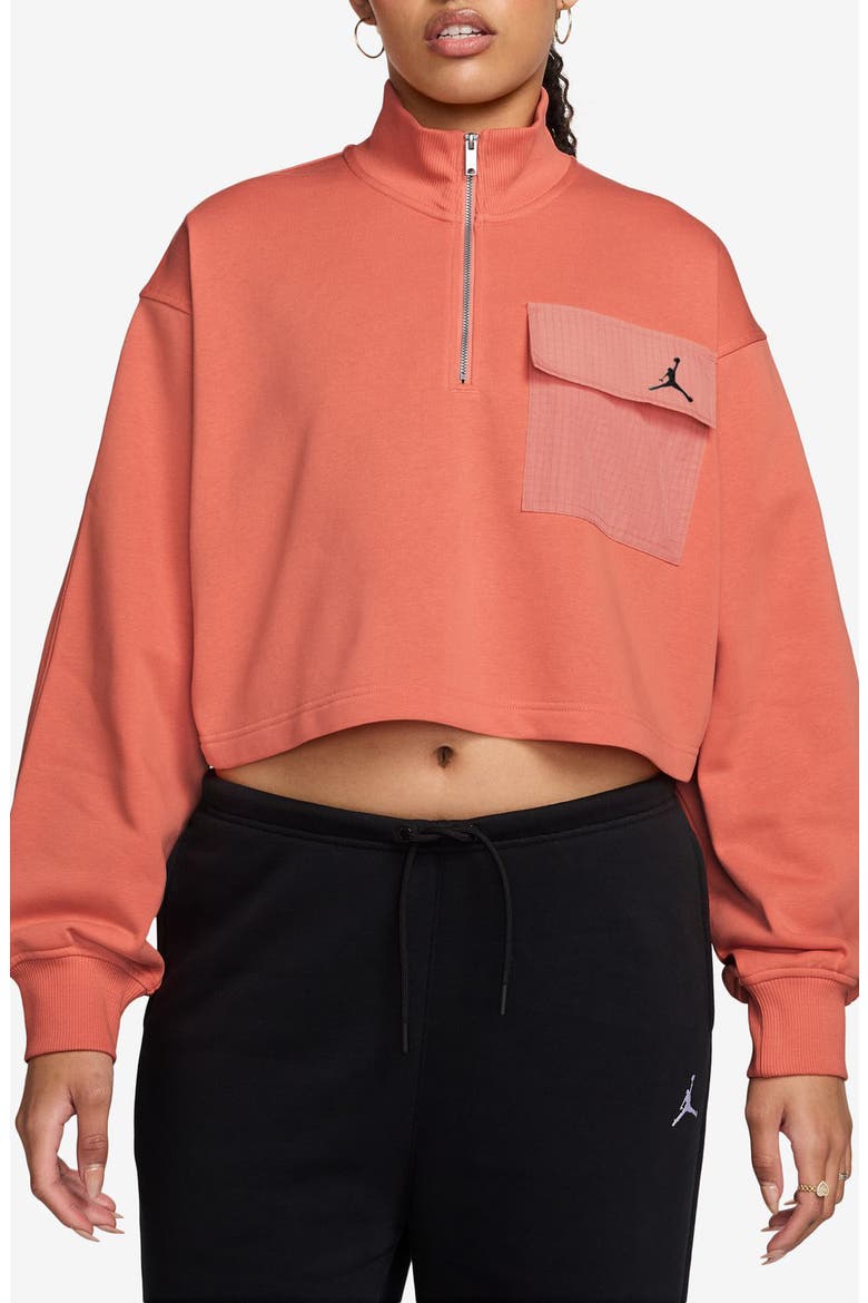 Brooklyn Fleece Hike Crop Quarter Zip Top, Main, color, LIGHT WILD MANGO/ WHITE