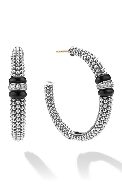 Caviar Ceramic Diamond Hoop Earrings