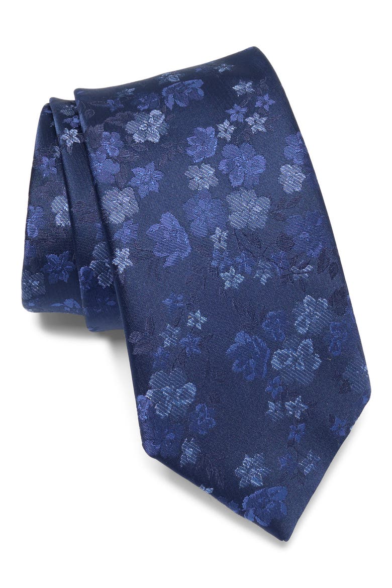 Bonners Floral Print Tie, Main, color, NAVY