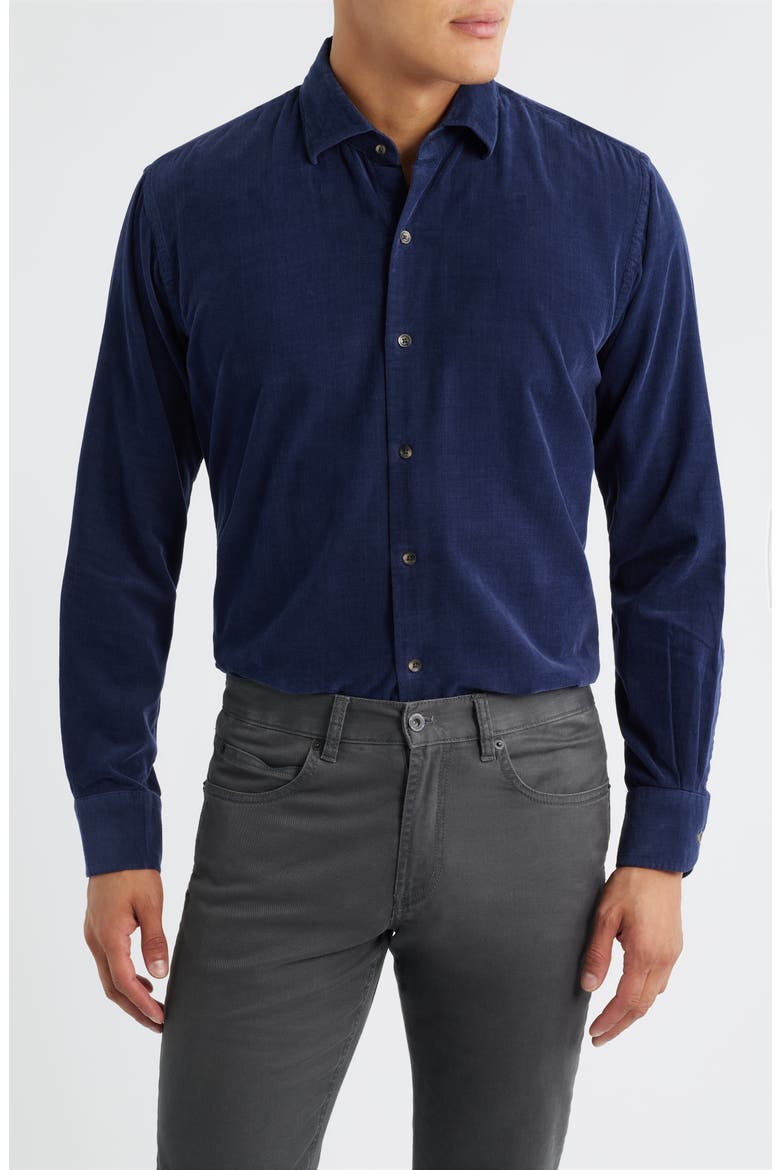Cotton & Cashmere Corduroy Button-Up Shirt, Main, color, NAVY