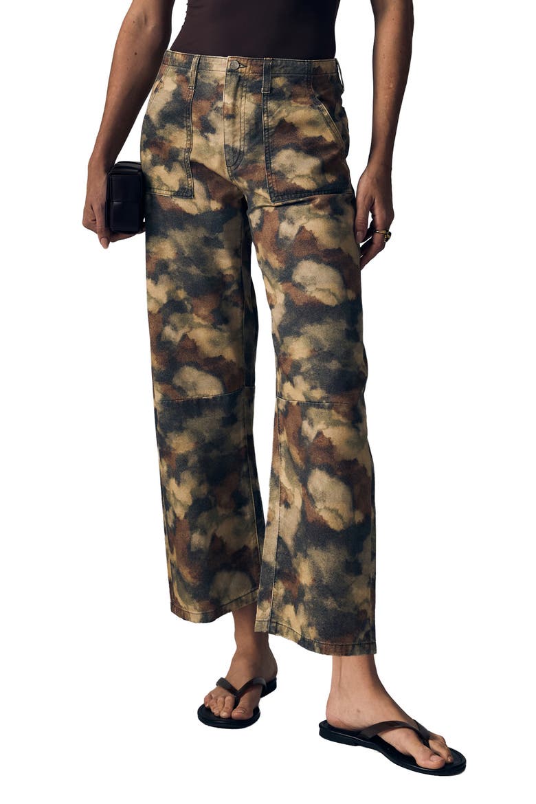 Watercolor Camo Print Crop Barrel Utility Jeans, Main, color, WATERCOLOR CAMO