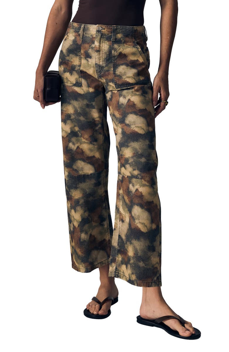 LE JEAN Watercolor Camo Print Crop Barrel Utility Jeans, Main, color, Watercolor Camo